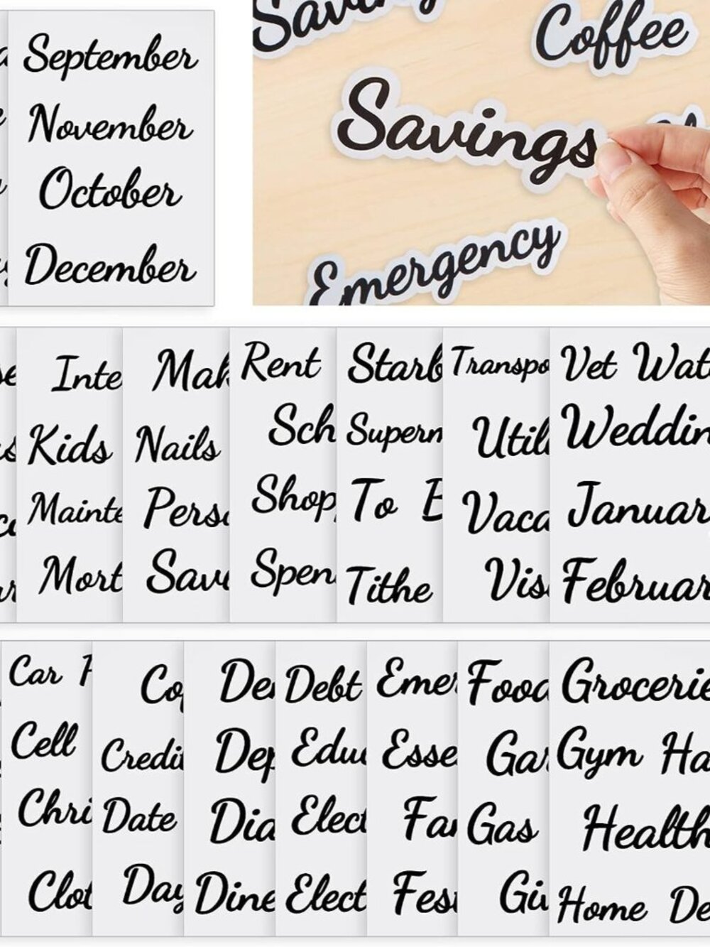 80 Cash Envelope Label Stickers - Black Bold Budget Binder List Labels for Month